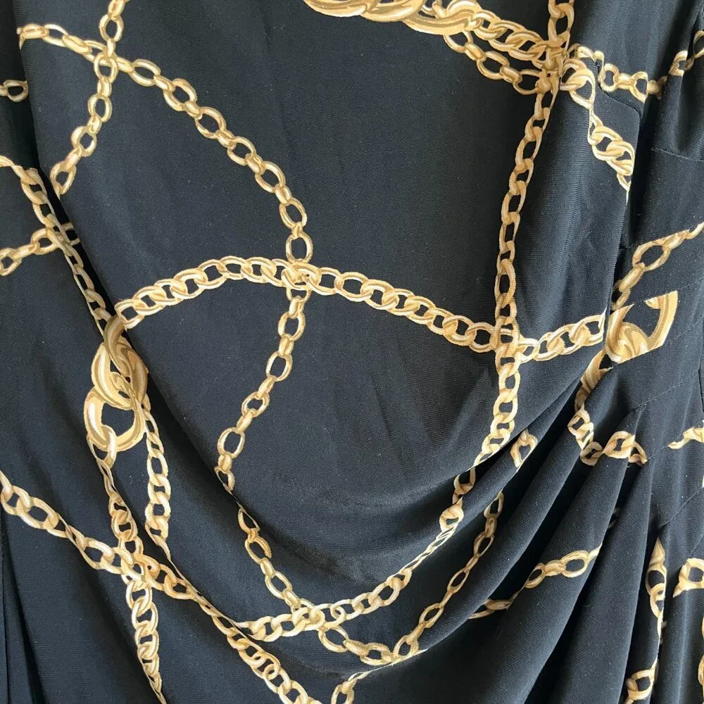 Lauren Ralph Lauren Dress Women sz 6 Black Gold Chain Print Classic Old Money - Picture 3 of 10